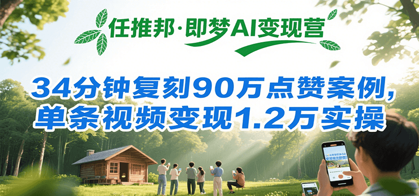 任推邦·即梦AI变现营，34分钟复刻90万点赞案例，单条视频变现1.2万实操-小Z博客